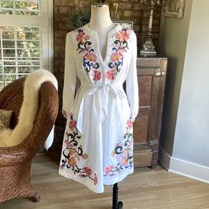 BODEN USA WHITE EMBROIDERED BELTED DRESS 6 NEW